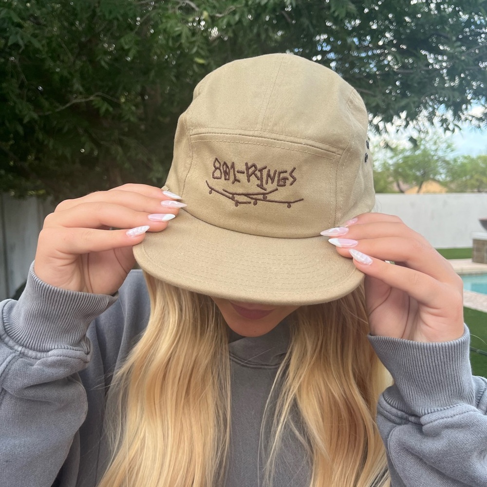 Tan 5-Panel Cap with Embroidery